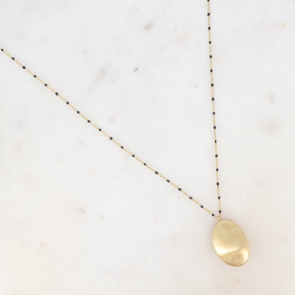 Sautoir Judie - chaîne émaillée et grand pendentif ovale brossé