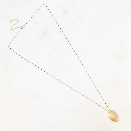 Sautoir Judie - chaîne émaillée et grand pendentif ovale brossé