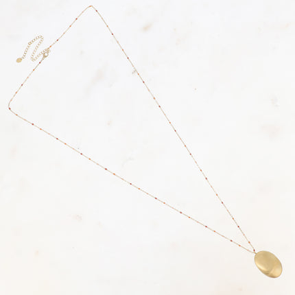 Sautoir Judie - chaîne émaillée et grand pendentif ovale brossé