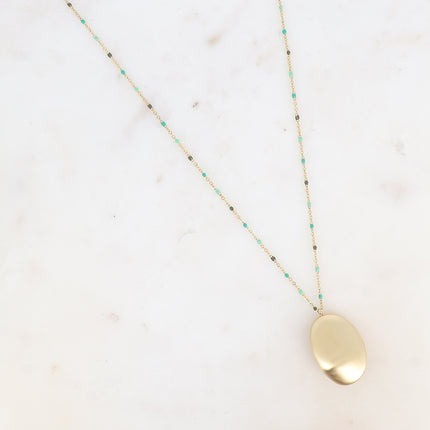 Sautoir Judie - chaîne émaillée et grand pendentif ovale brossé