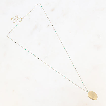 Sautoir Judie - chaîne émaillée et grand pendentif ovale brossé