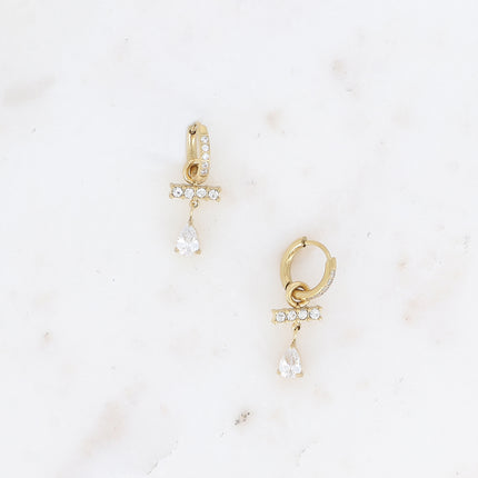 Ysa Creole earrings - bar with zirconium oxides and drop crystal