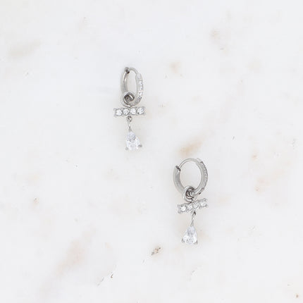 Ysa Creole earrings - bar with zirconium oxides and drop crystal