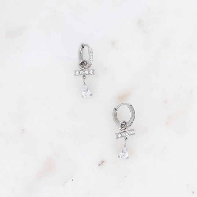 Créoles Ysa - barre avec oxydes de zirconium et cristal goutte