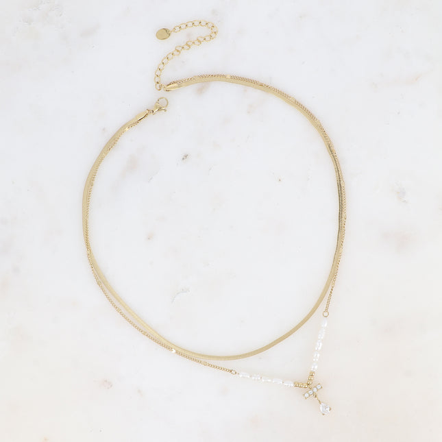 Ysa Necklace - mirrored mesh and bar with cubic zirconia and teardrop crystal