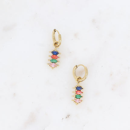 Creole earrings - almond-shaped pendant with 4 crystals