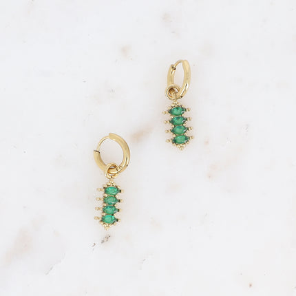 Creole earrings - almond-shaped pendant with 4 crystals