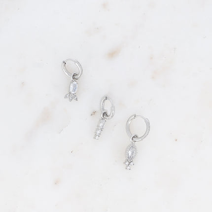 Set of 3 hoop earrings - in stainless steel with crystal (pineapple, oval and almond)