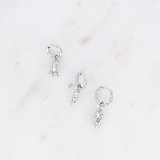 Set de 3 créoles - en acier inoxydable avec cristal (ananas, ovale et amande)
