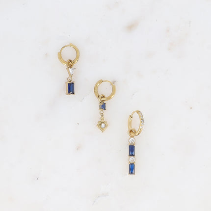 Set de 3 créoles - en acier inoxydable avec cristal (triangle, ovale et barre)