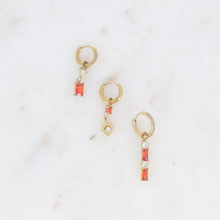 Set de 3 créoles - en acier inoxydable avec cristal (triangle, ovale et barre)