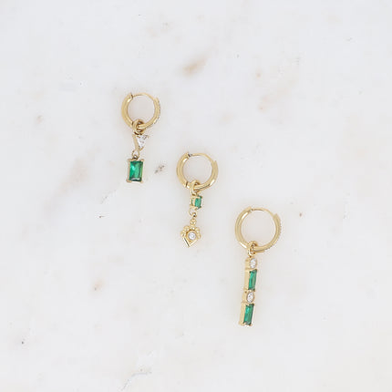 Set de 3 créoles - en acier inoxydable avec cristal (triangle, ovale et barre)
