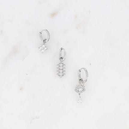Set de 3 créoles - en acier inoxydable avec cristal (trèfle, amandes et oeil)
