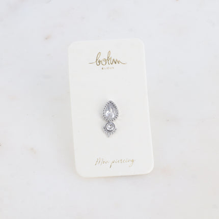 Piercing - cristaux goutte et rond, contour effet milgrain