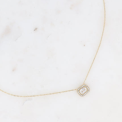 Collier - cristal rectangulaire embelli avec des petits oxydes de zirconium