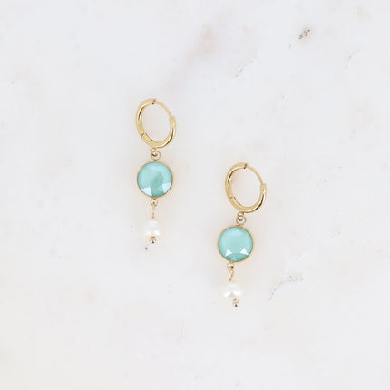 Créoles dorées - cristal SS39 et perles d'eau douce