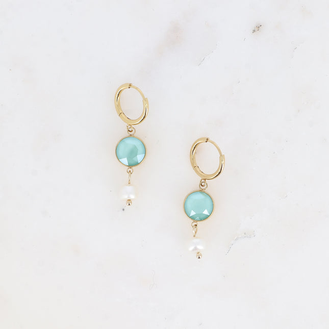 Créoles dorées - cristal SS39 et perles d'eau douce