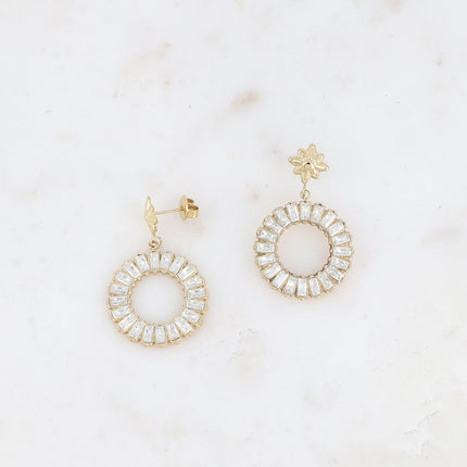 Boucles pendantes Lorelia - étoile et anneau de cristaux rectangulaires