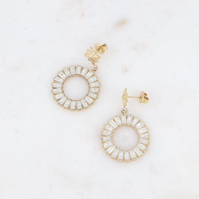 Lorelia drop earrings - star and ring of rectangular crystals