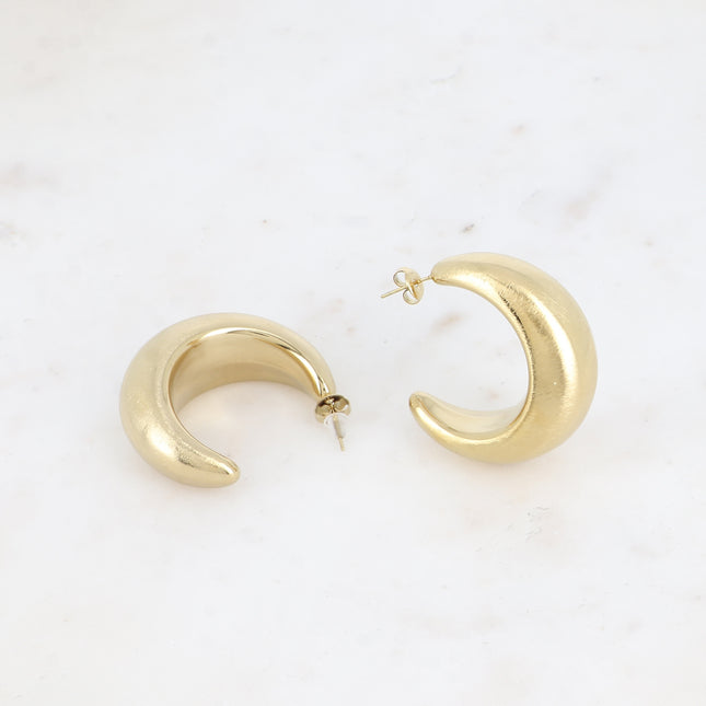 Tara Creole Earrings - Thick Crescent Moon Brushed Effect 4 cm