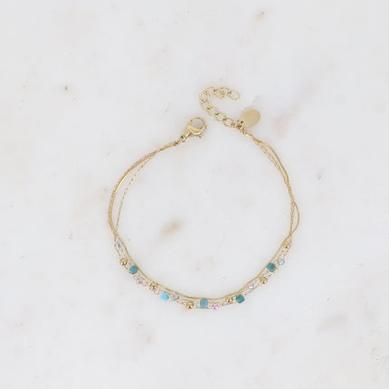 Bracelet - 3 rangs, maille serpent fine, pierres naturelles et oxydes de zirconium