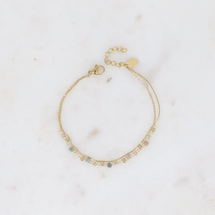 Bracelet - 3 rangs, maille serpent fine, pierres naturelles et oxydes de zirconium