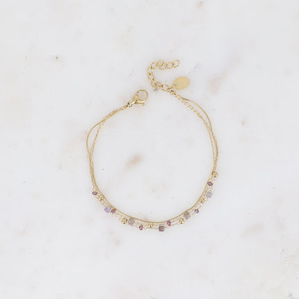 Bracelet - 3 rangs, maille serpent fine, pierres naturelles et oxydes de zirconium
