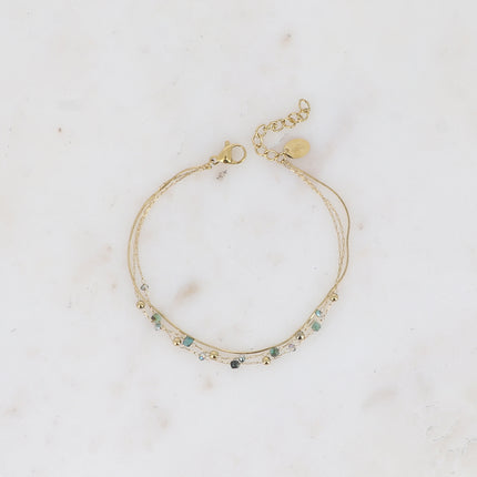 Bracelet - 3 rangs, maille serpent fine, pierres naturelles et oxydes de zirconium