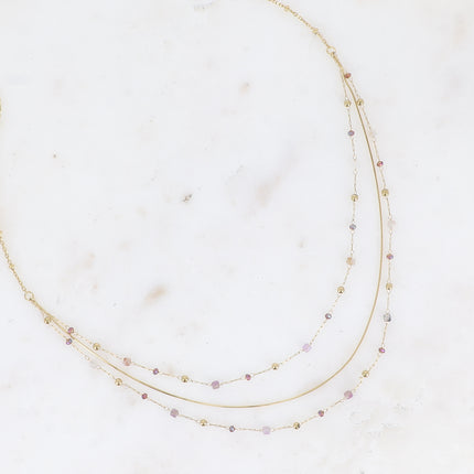 Collier - 3 rangs, maille serpent fine, pierres naturelles et oxydes de zirconium