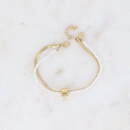 Bracelet Adelya - 2 rangs, maille miroir, cordon avec pâte de verre et cylindre