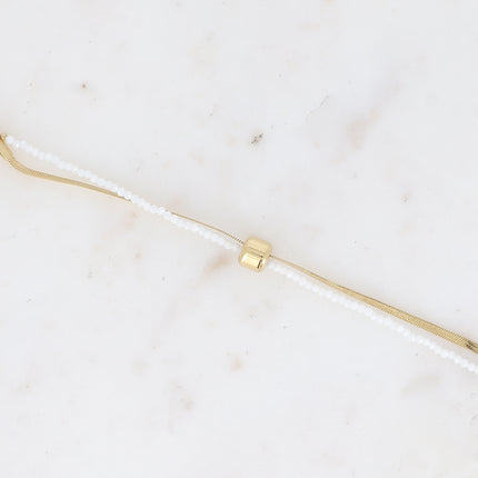 Bracelet Adelya - 2 rangs, maille miroir, cordon avec pâte de verre et cylindre