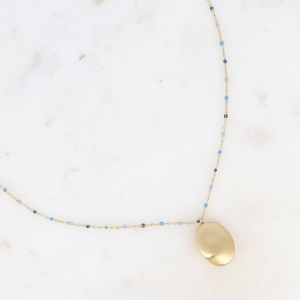 Collier Jennie - chaîne émaillée, grand pendentif ovale effet brossé