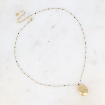 Collier Jennie - chaîne émaillée, grand pendentif ovale effet brossé