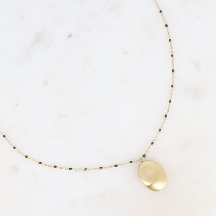 Collier Jennie - chaîne émaillée, grand pendentif ovale effet brossé