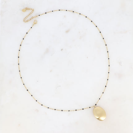 Collier Jennie - chaîne émaillée, grand pendentif ovale effet brossé