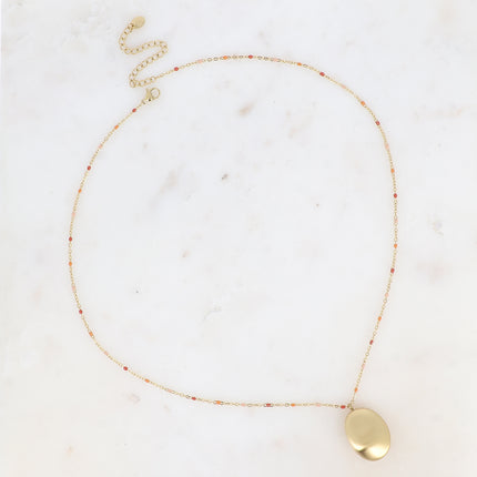 Collier Jennie - chaîne émaillée, grand pendentif ovale effet brossé