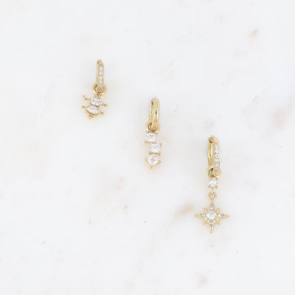 Set de 3 créoles - cristaux (amandes, carrés et étoile)