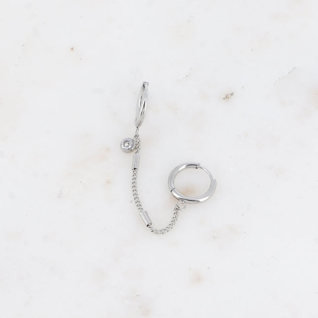 Mono-boucles - petit cristal et chaîne avec cylindres