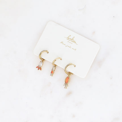 Set of 3 hoop earrings - in stainless steel with crystal (pineapple, oval and almond)