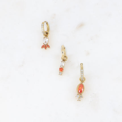 Set of 3 hoop earrings - in stainless steel with crystal (pineapple, oval and almond)