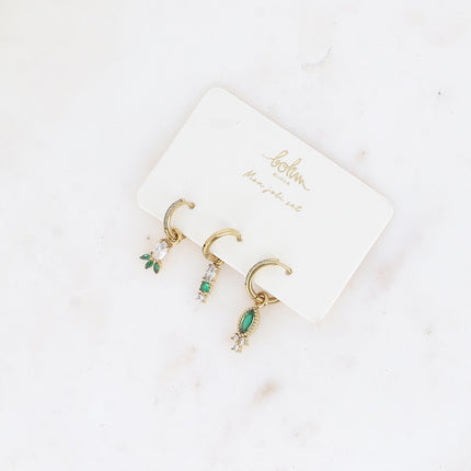 Set of 3 hoop earrings - in stainless steel with crystal (pineapple, oval and almond)