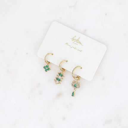 Set de 3 créoles - en acier inoxydable avec cristal (trèfle, amandes et oeil)