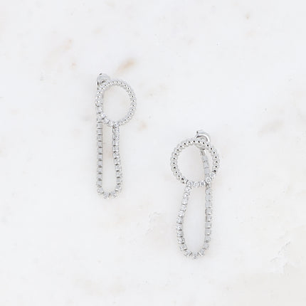 Boucles pendantes Solèna - anneau effet bulle et chaîne rivière accrochée au fermoir