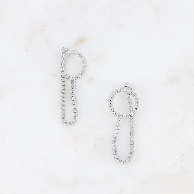 Boucles pendantes Solèna - anneau effet bulle et chaîne rivière accrochée au fermoir