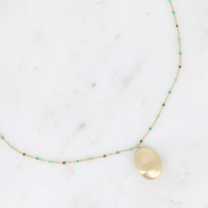 Collier Jennie - chaîne émaillée, grand pendentif ovale effet brossé