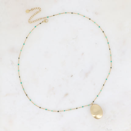Collier Jennie - chaîne émaillée, grand pendentif ovale effet brossé