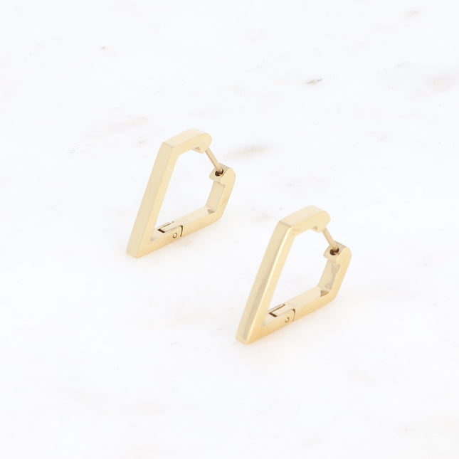 Creole earrings - diamond-shaped stainless steel hoop