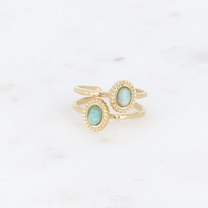 Bague - 2 rangs, 2 pierres naturelles ovales, contour effet milgrain