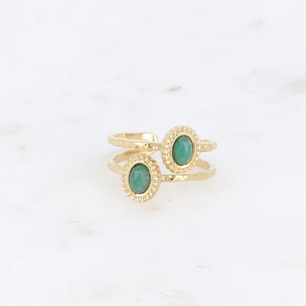 Bague - 2 rangs, 2 pierres naturelles ovales, contour effet milgrain