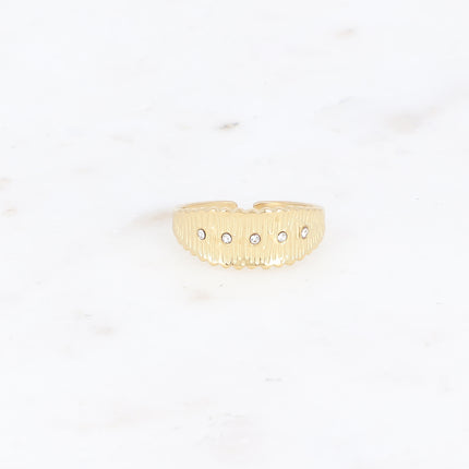 Bague - lignes striées et 5 oxydes de zirconium
